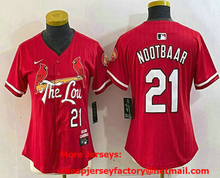 Women's St Louis Cardinals #21 Lars Nootbaar Red 2024 City Connect Limited Stitched Baseball Jersey