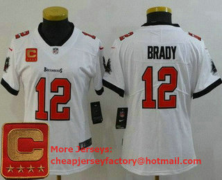 Women's Tampa Bay Buccaneers #12 Tom Brady Limited White Captain Patch Vapor Untouchable Jersey