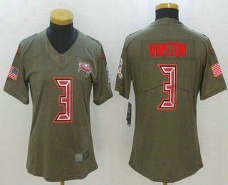 Women's Tampa Bay Buccaneers #3 Jameis Winston Olive 2017 Salute To Service Stitched NFL Nike Limited Jersey