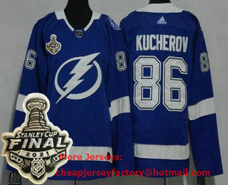 Women's Tampa Bay Lightning #86 Nikita Kucherov Blue 2021 Stanley Cup Finals Authentic Jersey