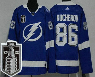Women's Tampa Bay Lightning #86 Nikita Kucherov Blue 2022 Stanley Cup Stitched Jersey