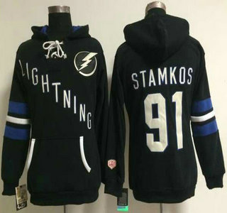 Women's Tampa Bay Lightning #91 Steven Stamkos Old Time Hockey Black Hoody