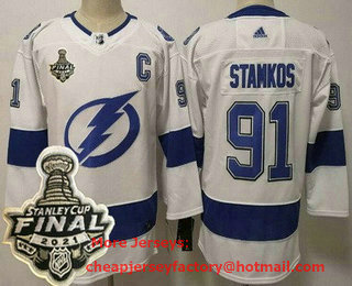 Women's Tampa Bay Lightning #91 Steven Stamkos White 2021 Stanley Cup Finals Authentic Jersey