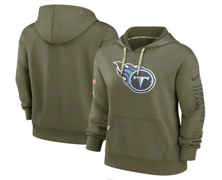 Women's Tennessee Titans 2022 Olive Salute to Service Therma Performance Pullover Hoodie