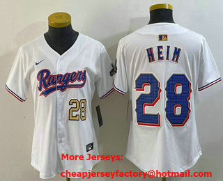 Women's Texas Rangers #28 Jonah Heim Number White 2024 Gold Collection Limited Cool Base Jersey 12