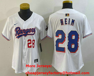 Women's Texas Rangers #28 Jonah Heim Number White 2024 Gold Collection Limited Cool Base Jersey 13