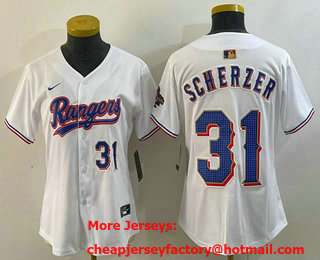 Women's Texas Rangers #31 Max Scherzer Number White 2024 Gold Collection Limited Cool Base Jersey 11