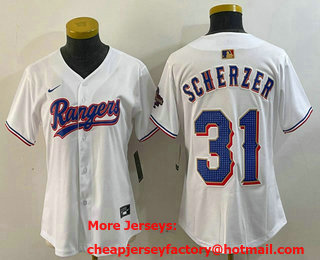 Women's Texas Rangers #31 Max Scherzer White 2024 Gold Collection Limited Cool Base Jersey 11