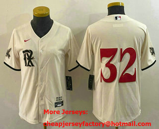 Women's Texas Rangers #32 Evan Carter Cream 2023 City Connect Stitched Baseball Jersey