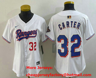 Women's Texas Rangers #32 Evan Carter Number White 2024 Gold Collection Limited Cool Base Jersey 11