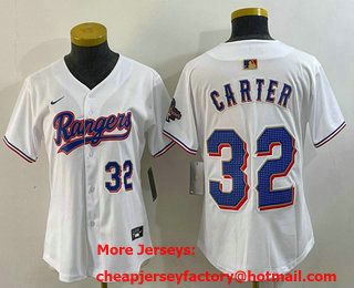 Women's Texas Rangers #32 Evan Carter Number White 2024 Gold Collection Limited Cool Base Jersey 13