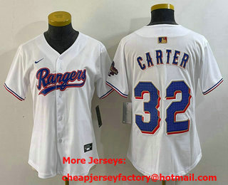 Women's Texas Rangers #32 Evan Carter White 2024 Gold Collection Limited Cool Base Jersey 11