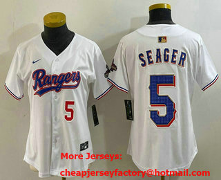 Women's Texas Rangers #5 Corey Seager Number White 2024 Gold Collection Limited Cool Base Jersey 11