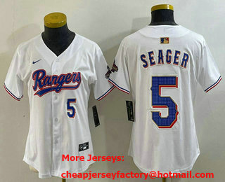 Women's Texas Rangers #5 Corey Seager Number White 2024 Gold Collection Limited Cool Base Jersey 13
