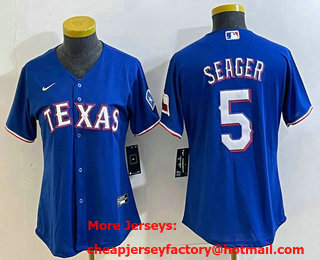 Women's Texas Rangers #5 Corey Seager Royal Team Logo Cool Base Jersey