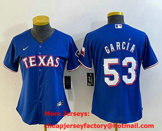 Women's Texas Rangers #53 Adolis Garcia Blue Cool Base Jersey