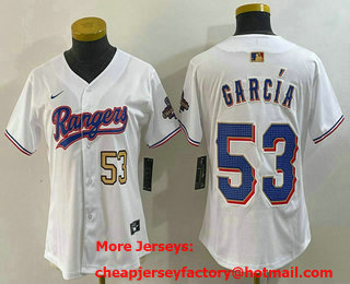Women's Texas Rangers #53 Adolis Garcia Number White 2024 Gold Collection Limited Cool Base Jersey 11