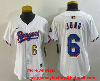 Women's Texas Rangers #6 Josh Jung Number White 2024 Gold Collection Limited Cool Base Jersey 12