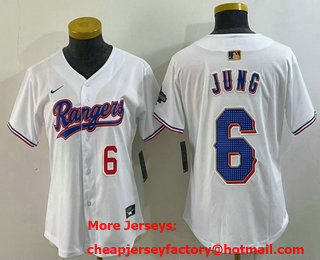 Women's Texas Rangers #6 Josh Jung Number White 2024 Gold Collection Limited Cool Base Jersey 13
