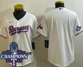 Women's Texas Rangers Blank White Team Logo 2023 World Series Champions Cool Base Jersey