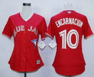 Women's Toronto Blue Jays #10 Edwin Encarnacion Red Cool Base Baseball Jersey