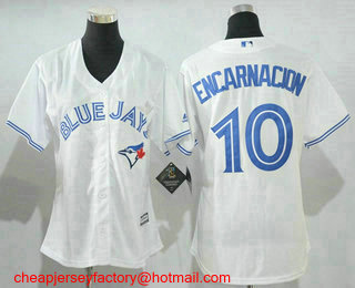 Women's Toronto Blue Jays #10 Edwin Encarnacion White Stitched MLB Cool Base Jersey