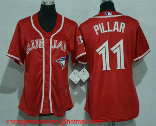 Women's Toronto Blue Jays #11 Kevin Pillar Red Stitched MLB 2016 Canada Day Cool Base Jersey
