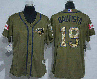 Women's Toronto Blue Jays #19 Jose Bautista Green Salute to Service Baseball Jersey