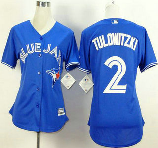 Women's Toronto Blue Jays #2 Troy Tulowitzki Alternate Blue 2015 MLB Cool Base Jersey