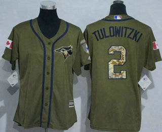 Women's Toronto Blue Jays #2 Troy Tulowitzki Green Salute to Service Baseball Jersey
