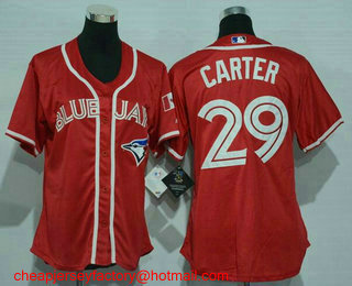 Women's Toronto Blue Jays #29 Joe Carter Retired Red Stitched MLB 2016 Canada Day Cool Base Jersey