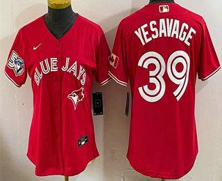 Women's Toronto Blue Jays #39 Trey Yesavage Red 50 Seasons Patch Stitched Jersey