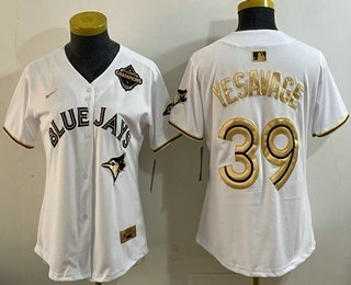 Women's Toronto Blue Jays #39 Trey Yesavage White Gold 2025 American League Champions Limited Stitched Jersey