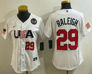 Women's USA #29 Cal Raleigh White 2026 World Baseball Classic Cool Base Jersey