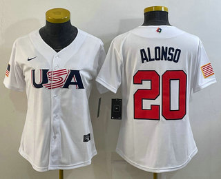 Women's USA Baseball #20 Pete Alonso 2023 White World Classic Stitched Jersey 01