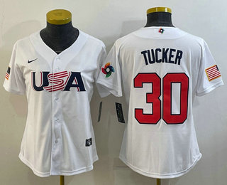 Women's USA Baseball #30 Kyle Tucker 2023 White World Classic Stitched Jersey 02