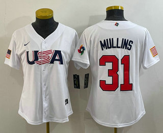 Women's USA Baseball #31 Cedric Mullins 2023 White World Classic Stitched Jersey 02