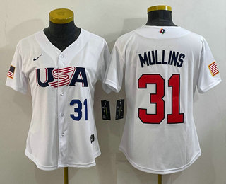 Women's USA Baseball #31 Cedric Mullins Number 2023 White World Classic Stitched Jersey 04