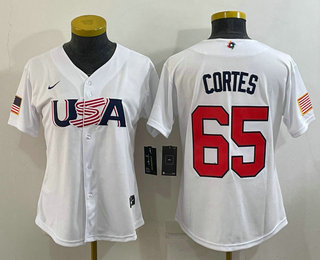 Women's USA Baseball #65 Nestor Cortes 2023 White World Classic Stitched Jersey 04