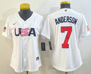 Women's USA Baseball #7 Tim Anderson 2023 White World Classic Stitched Jersey 01
