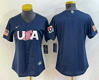 Women's USA Baseball Blank 2023 Navy World Classic Stitched Jersey 002