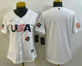 Women's USA Baseball Blank 2023 White World Baseball Classic Stitched Jersey 04