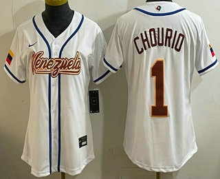 Women's Venezuela #1 Jackson Chourio White 2026 World Baseball Classic Cool Base Jersey