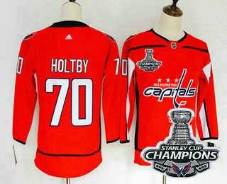 Women's Washington Capitals #70 Braden Holtby Red 2018 Stanley Cup Champions Patch Hockey Stitched NHL Jersey