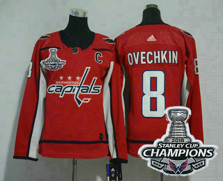 Women's Washington Capitals #8 Alex Ovechkin White With C Patch 2018 Stanley Cup Champions Patch Hockey Stitched NHL Jersey