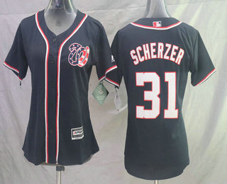 Women's Washington Nationals #31 Max Scherzer Navy Blue Alternate Stitched MLB Cool Base Jersey
