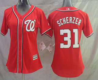 Women's Washington Nationals #31 Max Scherzer Red Stitched MLB Cool Base Jersey