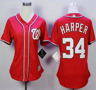 Women's Washington Nationals #34 Bryce Harper Alternate Red 2015 MLB Cool Base Jersey