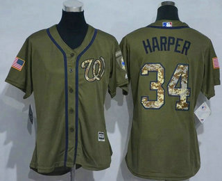 Women's Washington Nationals #34 Bryce Harper Green Salute to Service Baseball Jersey