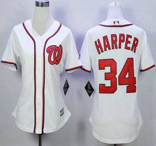 Women's Washington Nationals #34 Bryce Harper Home White 2015 MLB Cool Base Jersey